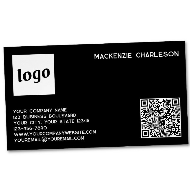 Einfache Logos und QR-Code schwarz Magnetische Visitenkarte (Simple logo with custom text qr code business branding promotional magnetic business card)