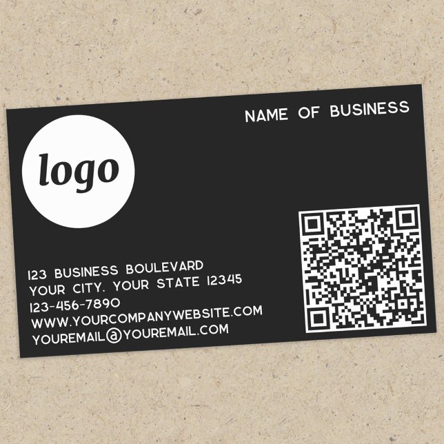 Einfache Logos und QR-Code schwarz Rechteckiger Aufkleber (Logo QR code with custom text business promotional sticker)
