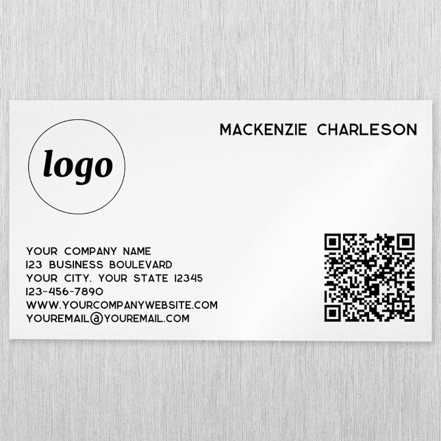 Einfache Logos und QR-Codes Magnetische Visitenkarte (Logo with QR code and custom text magnetic business card)