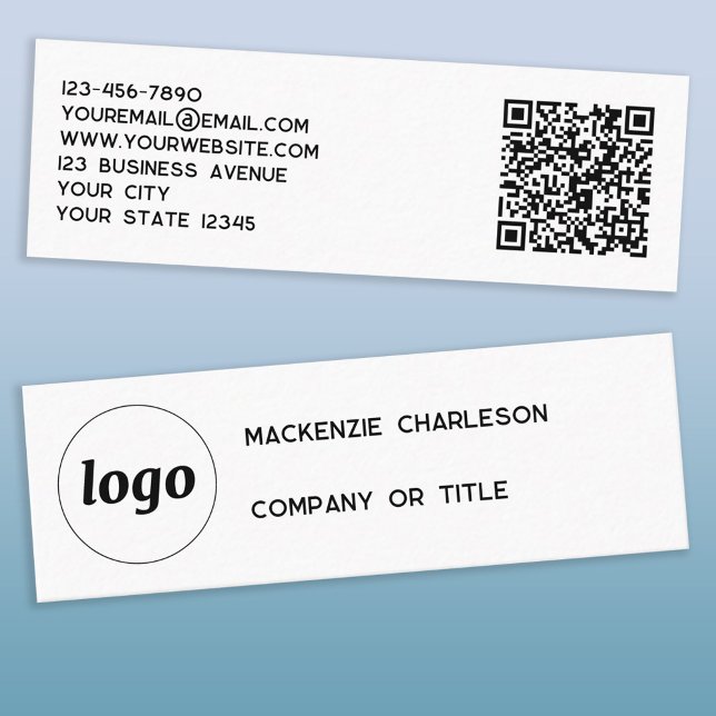 Einfache Logos und QR-Codes Mini Visitenkarte (Simple logo with QR code and custom text mini business card)