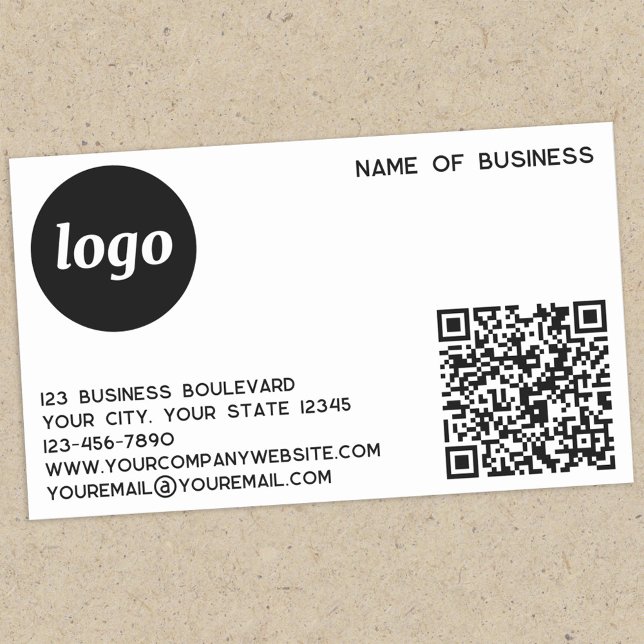 Einfache Logos und QR-Codes Rechteckiger Aufkleber (Logo QR code with custom text business promotional sticker)