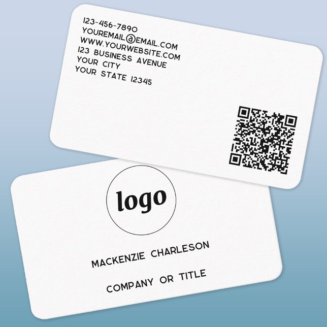Einfache Logos und QR-Codes Visitenkarte (Modern simple logo with QR code and custom text professional business card)