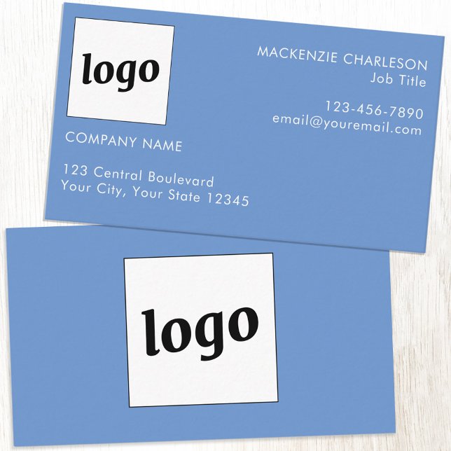 Einfache Logos und Text blau Visitenkarte (Simple logo with custom text professional branding sky blue business card)