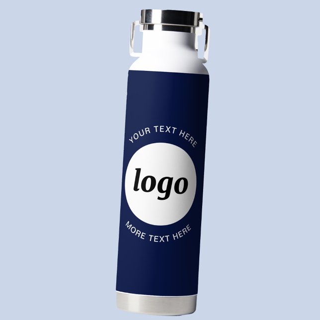 Einfache Logos und Text Business Navy Blue Trinkflasche (Logo with custom text business branding water bottle in navy blue )