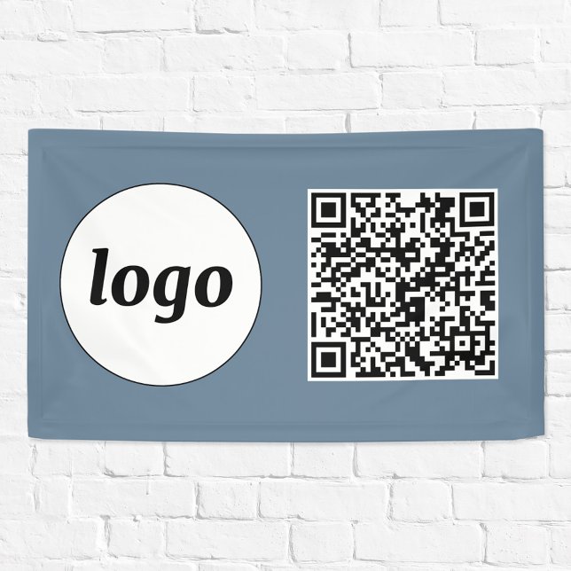 Einfache Logos und Text Business QR Code Dusty Blu Banner (Logo  with QR code business promotional banner)