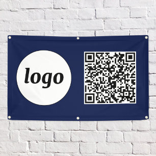 Einfache Logos und Text Business QR Code Navy Blue Banner