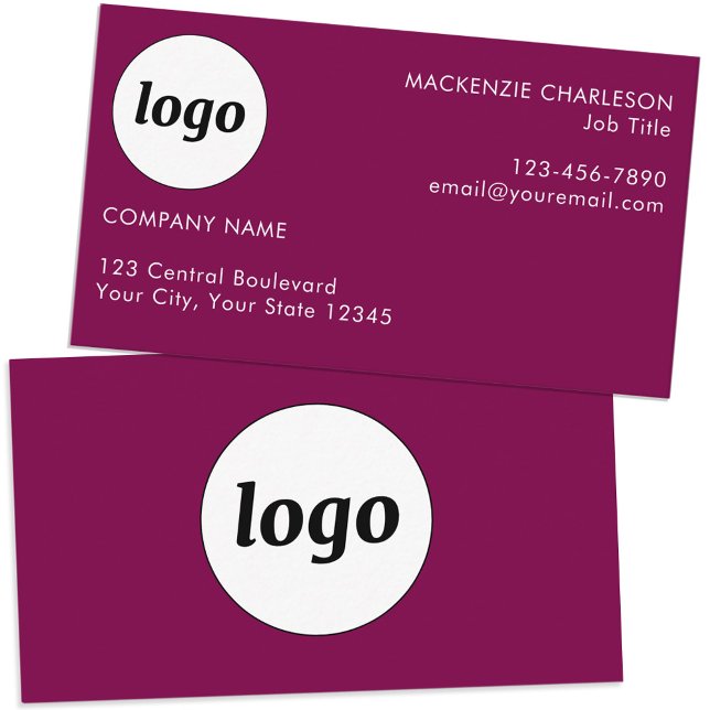 Einfache Logos und Text Magenta Cherry Pink Visitenkarte (Simple logo custom text professional branding business card dark cherry magenta pink)