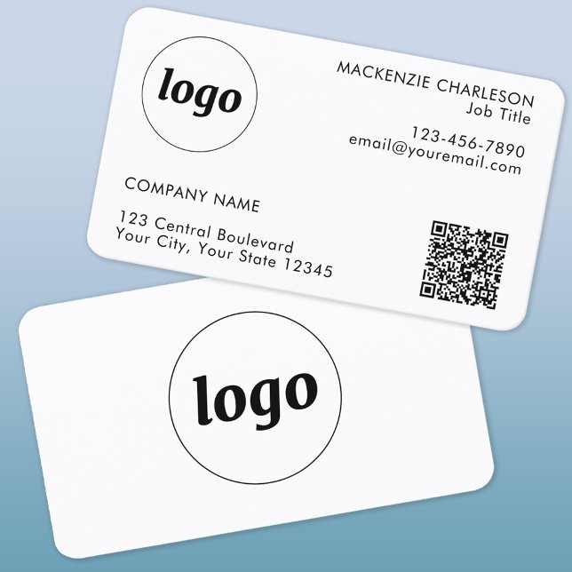 Einfache Logos und Text-QR-Code Beruflich Visitenkarte (Logo with QR code and custom text business card)