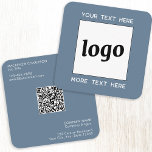 Einfache Logos und Text-QR-Code Blau Quadratische Visitenkarte<br><div class="desc">Einfaches minimalistisches Logo und individueller Text mit QR-Code für Ihr Unternehmen. Ersetzen Sie das Logo,  den QR-Code und den Text durch Ihren eigenen,  um ihn anzupassen,  und ändern Sie den Hintergrund und die Textfarbe entsprechend Ihrem eigenen Branding.</div>