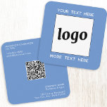 Einfache Logos und Text-QR-Code Blau Quadratische Visitenkarte<br><div class="desc">Einfaches minimalistisches Logo und individueller Text mit QR-Code für Ihr Unternehmen. Ersetzen Sie das Logo,  den QR-Code und den Text durch Ihren eigenen,  um ihn anzupassen,  und ändern Sie den Hintergrund und die Textfarbe entsprechend Ihrem eigenen Branding.</div>