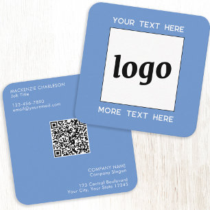 Einfache Logos und Text-QR-Code Blau Quadratische Visitenkarte