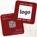 Einfache Logos und Text QR-Code Dunkel-Burgund-Rot Quadratische Visitenkarte<br><div class="desc">Einfaches minimalistisches Logo und individueller Text mit QR-Code für Ihr Unternehmen. Ersetzen Sie das Logo,  den QR-Code und den Text durch Ihren eigenen,  um ihn anzupassen,  und ändern Sie den dunkelburgundischen roten Hintergrund und die Textfarbe entsprechend Ihrer eigenen Markendarstellung. Für andere Farbwünsche,  bitte schreiben Sie mir.</div>