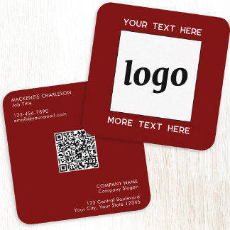 Einfache Logos und Text QR-Code Dunkel-Burgund-Rot Quadratische Visitenkarte