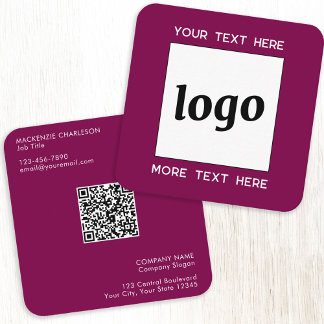 Einfache Logos und Text QR Code Magenta Cherry Pin Quadratische Visitenkarte