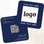 Einfache Logos und Text QR Code Navy Blue Quadratische Visitenkarte<br><div class="desc">Einfaches minimalistisches Logo und individueller Text mit QR-Code für Ihr Unternehmen. Ersetzen Sie das Logo,  den QR-Code und den Text durch Ihren eigenen,  um ihn anzupassen,  und ändern Sie den Hintergrund und die Textfarbe entsprechend Ihrem eigenen Branding.</div>