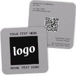 Einfache Logos und Text-QR-Code Quadratische Visitenkarte<br><div class="desc">Einfaches minimalistisches Logo und individueller Text mit QR-Code für Ihr Unternehmen. Ersetzen Sie das Logo,  den QR-Code und den Text durch Ihren eigenen,  um ihn anzupassen,  und ändern Sie den Hintergrund und die Textfarbe entsprechend Ihrem eigenen Branding.</div>