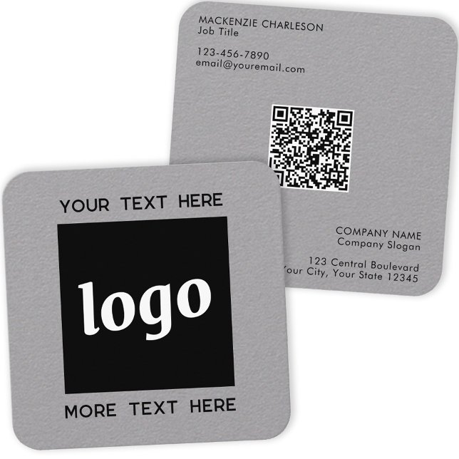 Einfache Logos und Text-QR-Code Quadratische Visitenkarte (Logo QR card custom text square business cards)