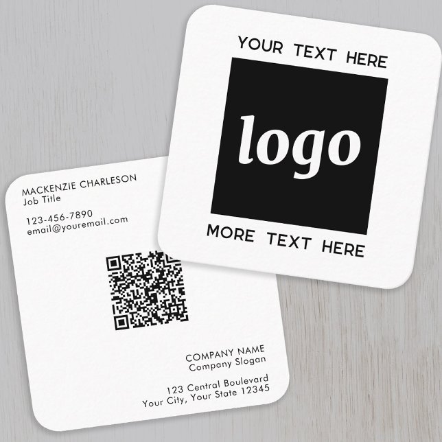 Einfache Logos und Text-QR-Code Quadratische Visitenkarte (Logo with QR code and custom text square business card)