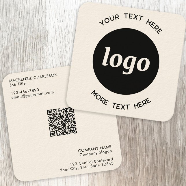 Einfache Logos und Text-QR-Code Quadratische Visitenkarte (Simple logo QR code with custom text business branding promotional professional business card)