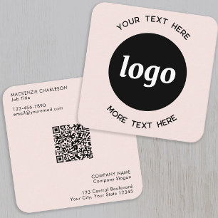 Einfache Logos und Text-QR-Code Rosa Quadratische Visitenkarte