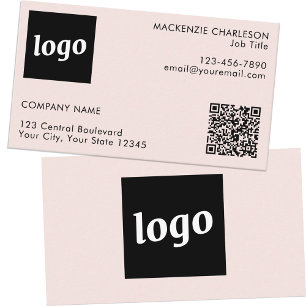 Einfache Logos und Text-QR-Code Rosa Visitenkarte
