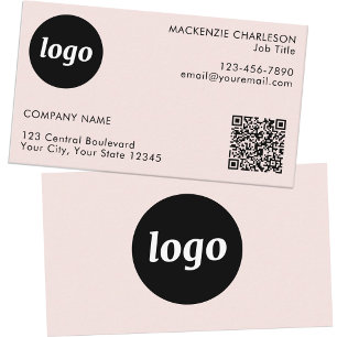Einfache Logos und Text-QR-Code Rosa Visitenkarte