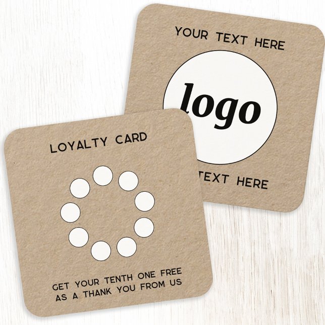 Einfache Logos und Text-Werbekarte Quadratische Visitenkarte (Simple logo with custom text business branding promotional Kraft paper customer loyalty card)