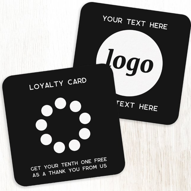 Einfache Logos und Text-Werbekarte Quadratische Visitenkarte (Simple logo with custom text business branding promotional black and white customer loyalty card)