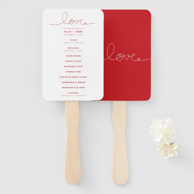 Einfache Loopy Liebe Lines Red Heart Wedding Progr Fächer (Vorne und Hinten)