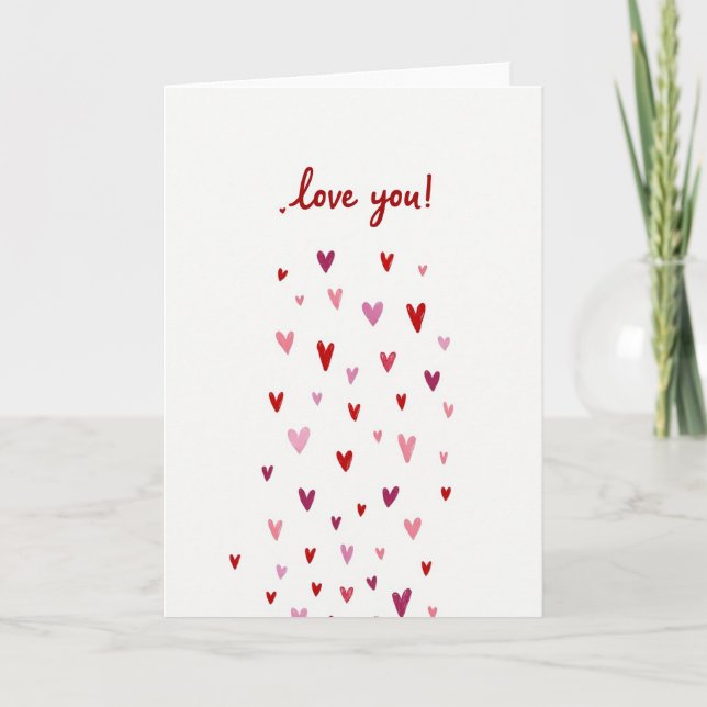 Einfache Love You Falling Hearts Karte (Vorderseite)