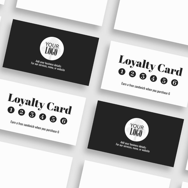 Einfache Loyalitätsmarken Schwarz und Weiß Treuekarte (Black and white business loyalty card with your logo. )