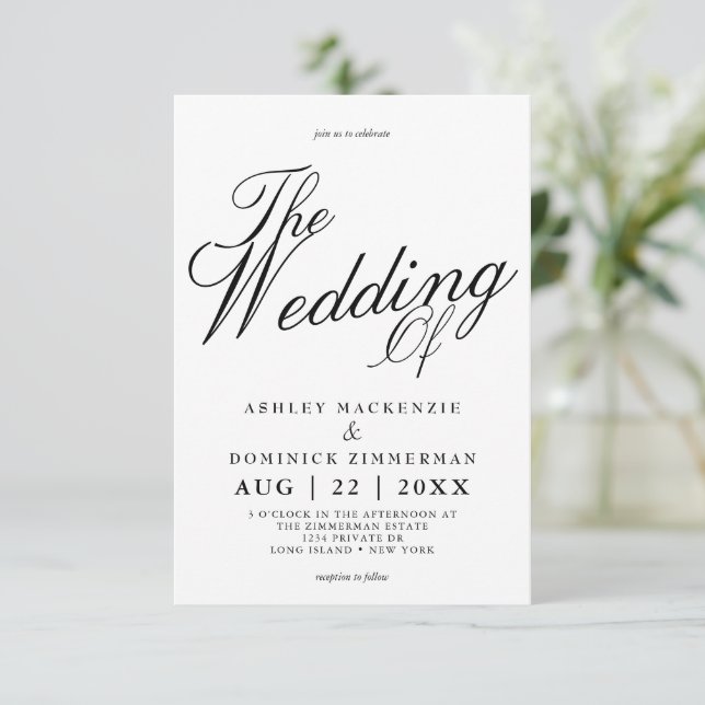 Einfache Lucia Script Calligraphy Wedding Einladung (Stehend Vorderseite)