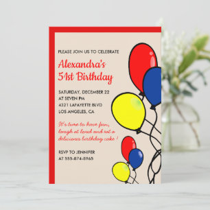 Einfache Luftballons zum 51. Geburtstag Einladunge Einladung