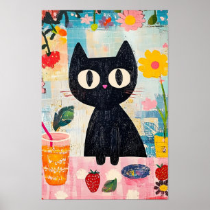 Einfache lustige süße schwarze Katze Poster