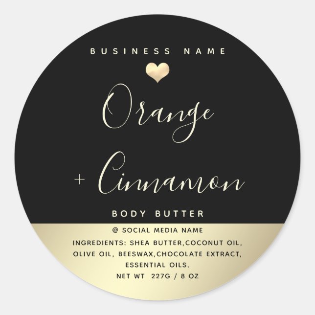 Einfache Lux-Typografie, schwarzes goldenes Herz Runder Aufkleber (Vorderseite)