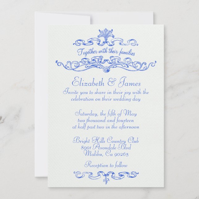 Einfache Luxus Blue Wedding Einladungen (Vorderseite)