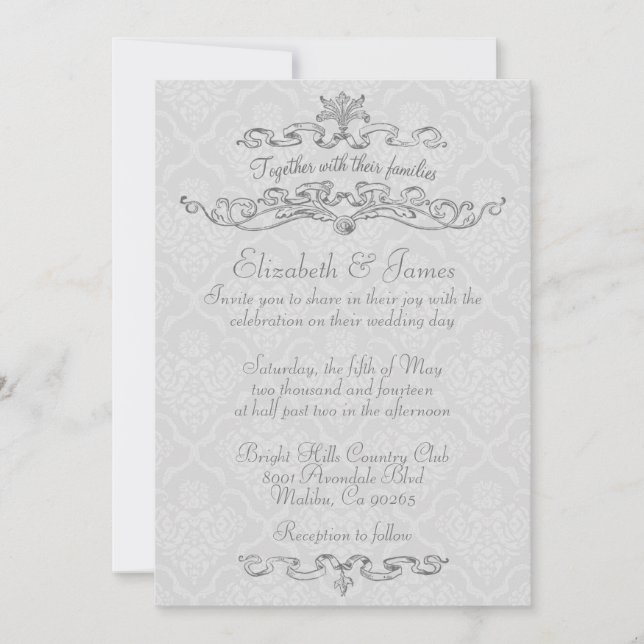 Einfache Luxus White Damask Einladungen (Vorderseite)