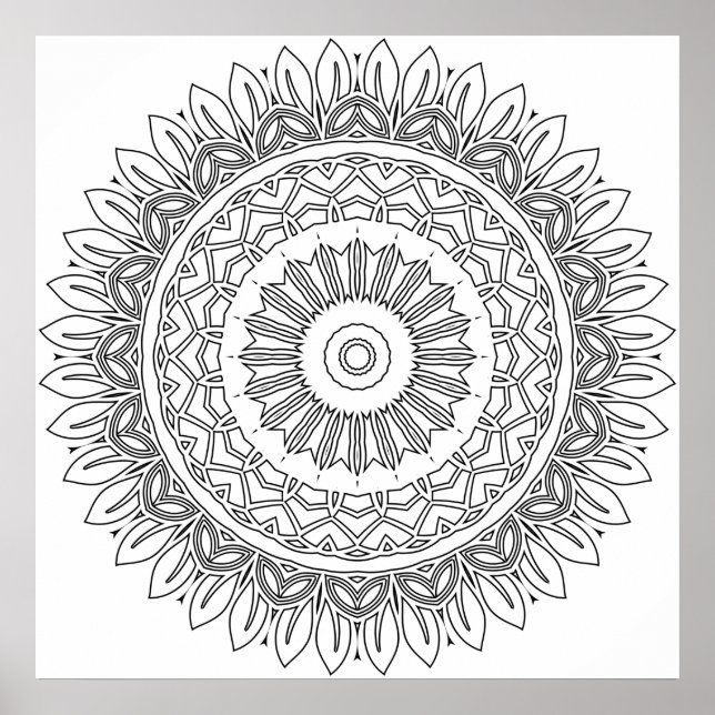 Einfache Malvorlage Mandala mit Blatt-Blütenblattr Poster (Vorne)