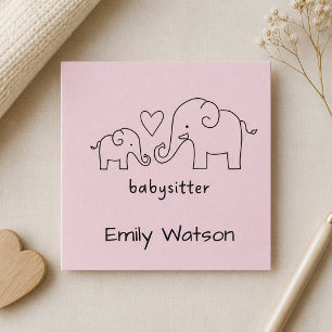 Einfache Mama Baby Elefant Herz Babysitter  Quadratische Visitenkarte