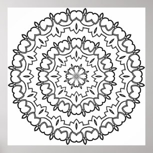 Einfache Mandala-Malvorlage Abgerundetes Blütenbla Poster