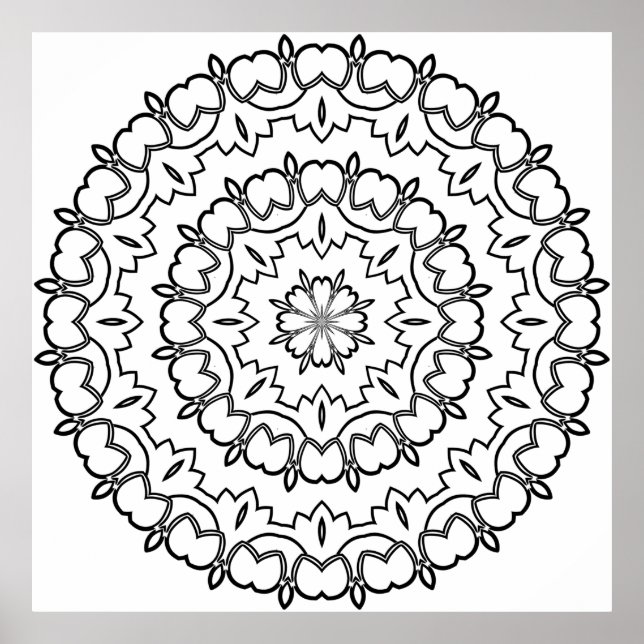 Einfache Mandala-Malvorlage Abgerundetes Blütenbla Poster (Vorne)