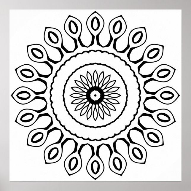 Einfache Mandala-Malvorlage mit Tränenpetalen Poster (Vorne)