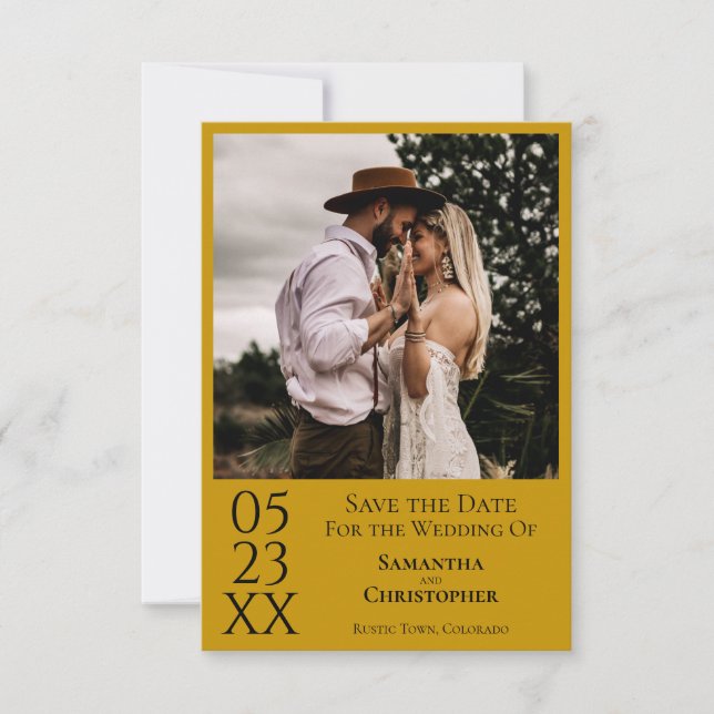 Einfache Marigold Moderne Minimale Foto Hochzeit Save The Date (Vorderseite)