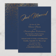 Einfache Marine & Gold Just Married Script Confett