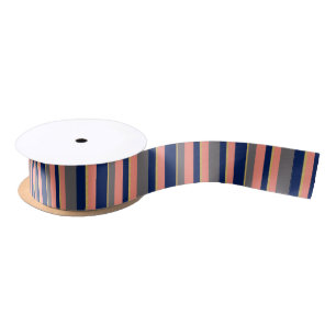 Einfache Marine, Gold und Korallen Streifen Satinband