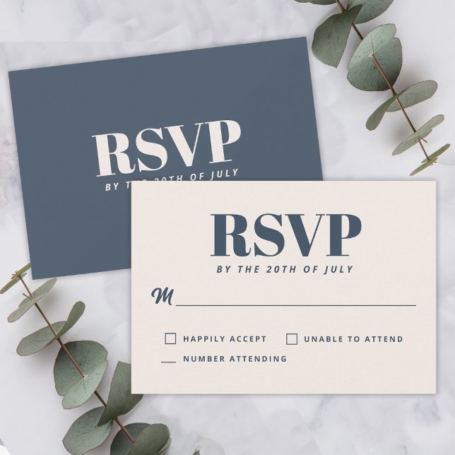 Einfache Marine moderne Minimalistische Hochzeit R RSVP Karte (Von Creator hochgeladen)