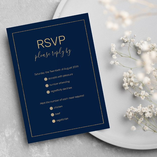 Einfache marineblau Goldmakrele und Hochzeit RSVP (Simple navy blue gold ampersand wedding RSVP )