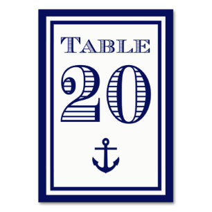 Einfache marineblaue gerahmte Anker-Tischkarte #20 Tischnummer