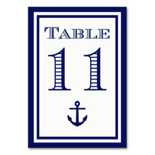 Einfache marineblaue Tischkarten mit Anker #11 Tischnummer