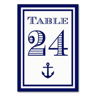 Einfache marineblaue Tischkarten mit Anker #24 Tischnummer